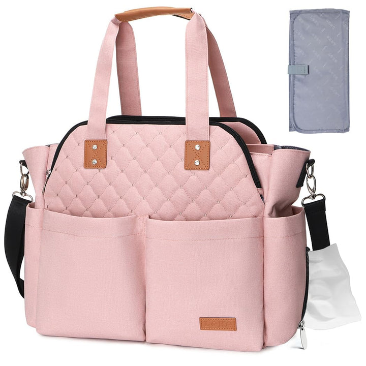 Diaper Bag Tote, Large Diaper Bags Waterproof,Large Mommy Bag for Hospital, Baby Bags for Mom Travel Diaper Tote Messenger Purse, Quilted Black