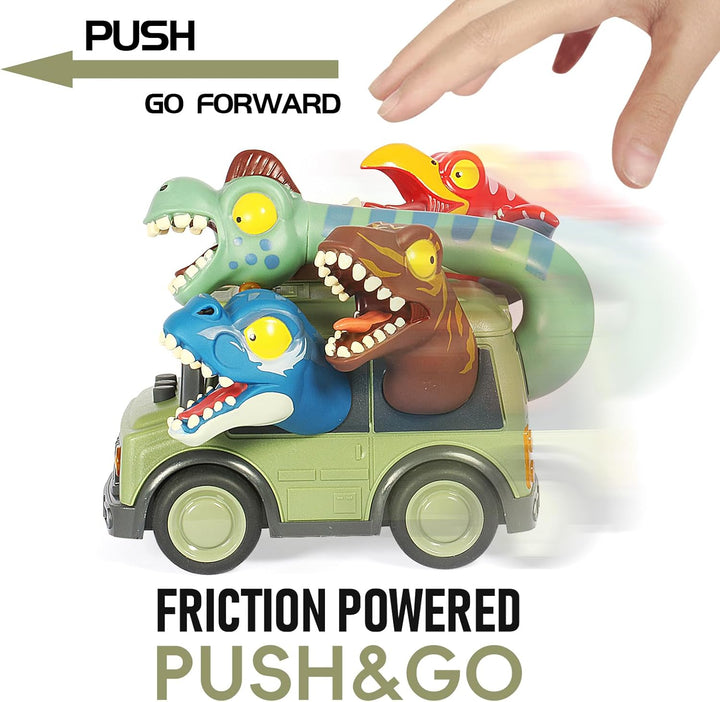 School Bus Toy with Light and Sound, Dinosaurs Friction Powered Car Bus Toys for Kids Crazy Dino