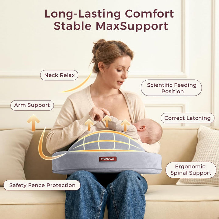 Exclusive Memory Foam Nursing Pillow - Pioneering Safety Fence-Plus Size Breastfeeding Pillow for Ergonomic Comfort & Support-Easier and Healthier Nursing - Fit for All, Removable Cover