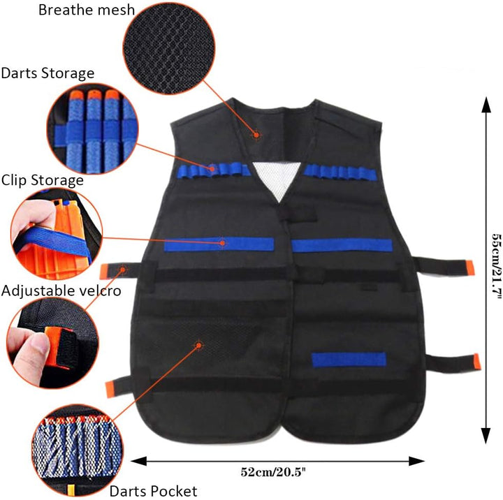 Tactical Vest Kit for Nerf Guns N-Strike Elite Series with Refill Darts,Reload Clips, Facetube Mask, Hand Wrist Bands and Protective Glasses,Nerf Vest Toys for Boys & Girls