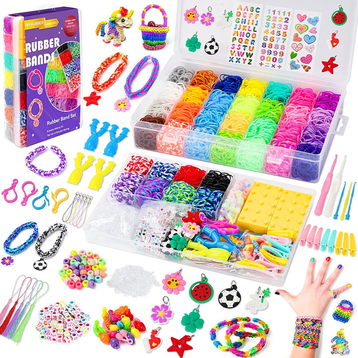 3000+ Rubber Band Bracelet Kit, Colorful Loom Bracelet Making Kit with Storage Box, DIY Art Craft Set with Charms Beads for Beginners Birthday Christmas Parties Gift