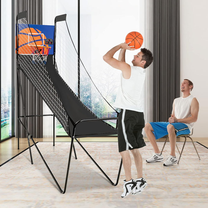 Electronic Basketball Game, Single Basketball Shootout with LED Scoreboard, 3 Basketballs & Pump, Easy Folding for Storage, Indoor Basketball Arcade Game for Kids Adults