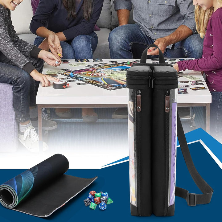 Playmat Tube Case for 2Pcs W14’’X L24’’ Playmat, Gaming Playmat Tube Case with Dice Holder Fit for TCG/MTG Playmat, Play Game Mat Storage Bag Container with Support Panel and Shoulder Strap