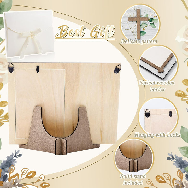 Baptism Photo Frame with Gift Box 4 X 6 Inch Baptism Wooden Picture Frame Catholic Keepsake Gifts for Girl Boy Baby Shower Godchild New Baby Religious Christening Party Favors(Leaf)