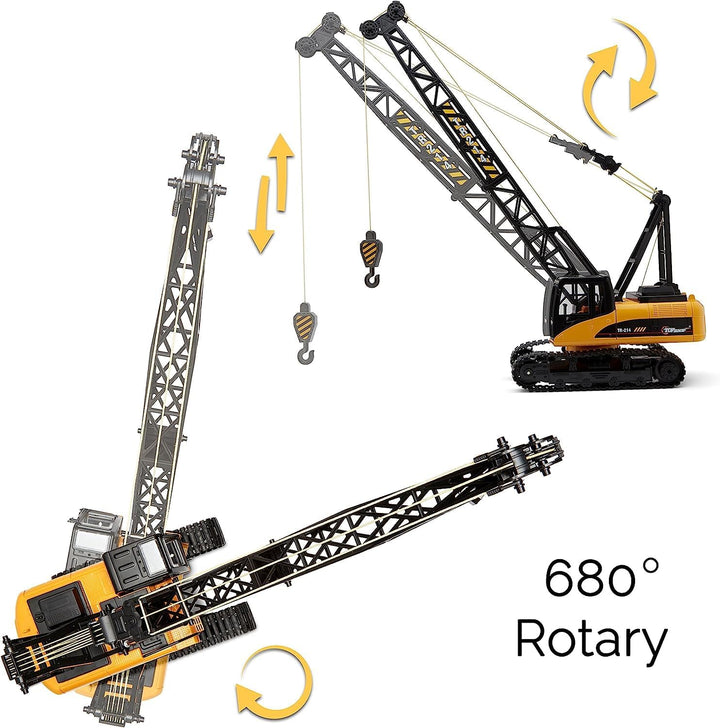 15 Channel Remote Control Crane Toy - Battery Powered 1:14 Scale RC Construction Vehicles with Heavy Metal Hook - Toy Truck for Kids 8-12 - Full Functional RC Crane with 2.4Ghz Remote