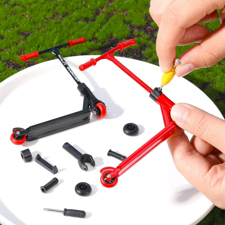 22 Pcs/ 2 Sets Finger Scooter Toy Mini Scooters Finger Board Accessories with Pants and Tools, Alloy Interactive Toys for Skateboarder(Red, Black)