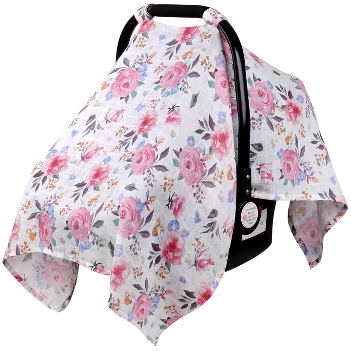 Dinosaurs Carseat Cover - Muslin Cotton Infant Car Seat Canopy, Breathable Baby Carrier Cover, Summer Stroller Sun Shade