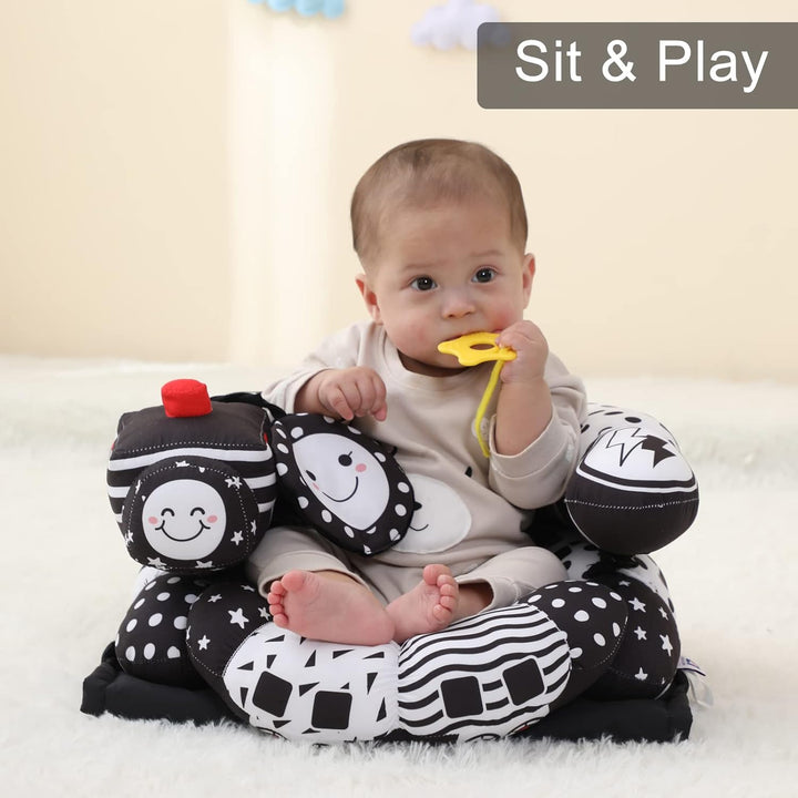 2-In-1 Tummy Time Mat & Seated Support Pillow,Baby Tummy Time Pillow Support for Newborns and Older Babies,With Detachable Support Pillow and Toys