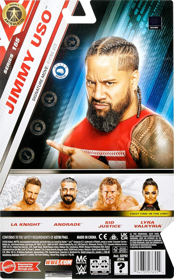 WWE Jimmy USO Action Figure, Main Event Series #155 6-Inch Collectible with 10 Articulation Points & Life-Like Look