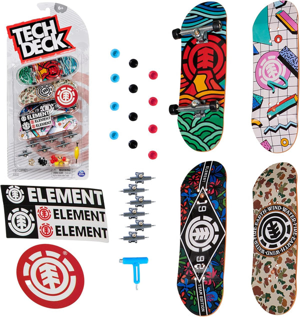 , Ultra DLX Fingerboard 4-Pack, Element Skateboards, Collectible and Customizable Mini Skateboards, Kids Toy for Ages 6 and Up