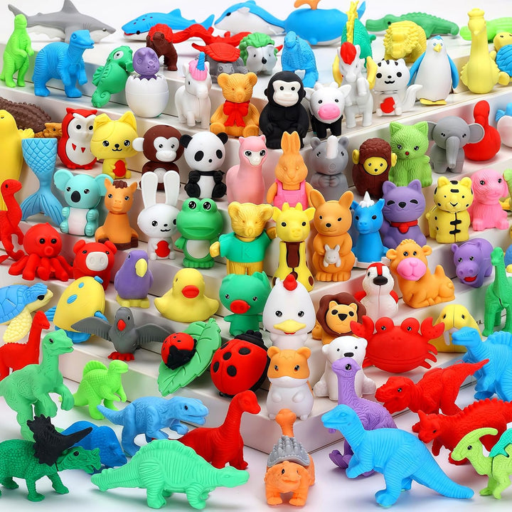 34Pcs Animal Erasers Bulk Cute Desk Pets Kids Puzzle Erasers Take Apart Cool 3D Eraser Mini Pencil Eraser Fun Party Favors for School Supplies Classroom Rewards Easter Egg Fillers Gifts