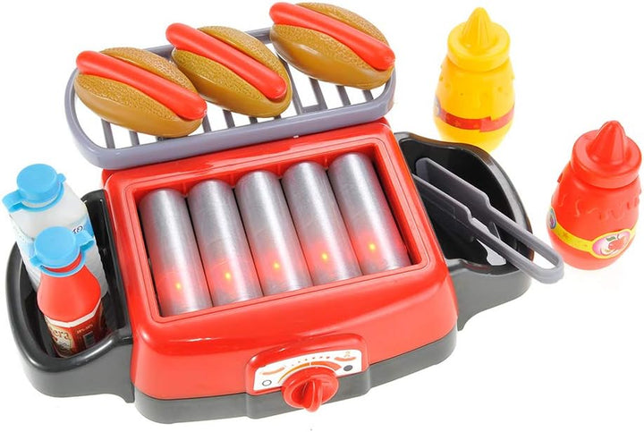 Hot Dog Roller Grill Play Set - Electric Stove Toy with Light & Sound | Pretend Play Kitchen Appliance for Kids | Fun Barbecue Food Toy for Toddlers