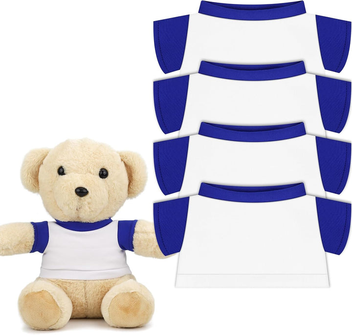 4 PCS Stuffed Bear Basic T Shirt Clothes for 10-12Inch, T Shirt Classic Crew Neck Bear, Cute Tiny Clothes DIY Bear Toy (For 10-12 Inch,White)