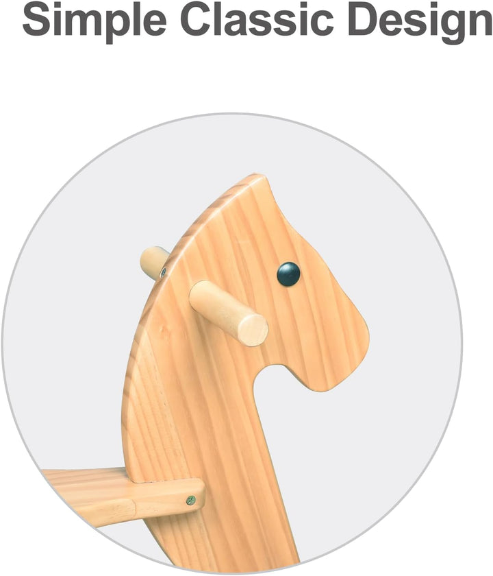 Rocking Horse Wooden Ride on Toy for Kids Classic Design Rocking Horse with Pedal and Safe Backrest Fine Workmanship(Classic, Natural)