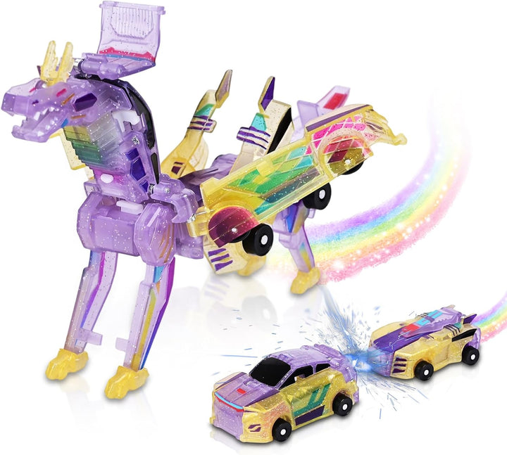 Transforming Dinosaur Toys, 2 in 1 Magnetic Cars Collision Transform into Dino Toys, for Boys Girls Toy Age 4-6, Christmas Birthday Gift (Blue Dragon)