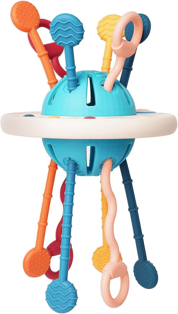 Montessori Toys for Baby 1+ Years Old, Sensory Development Toys for Toddlers 1-3, Silicone Pull String Travel Toy for 18+ Months, Gift for Baby Shower Infants Car Seat High Chair