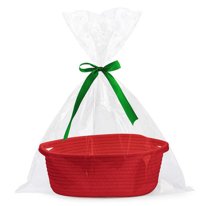 Small Woven Basket with Gift Bags and Ribbons Durable Baskets for Gifts Empty Small Rope Basket for Storage 12"X 8" X 5" Baby Toy Baskets with Handles, White