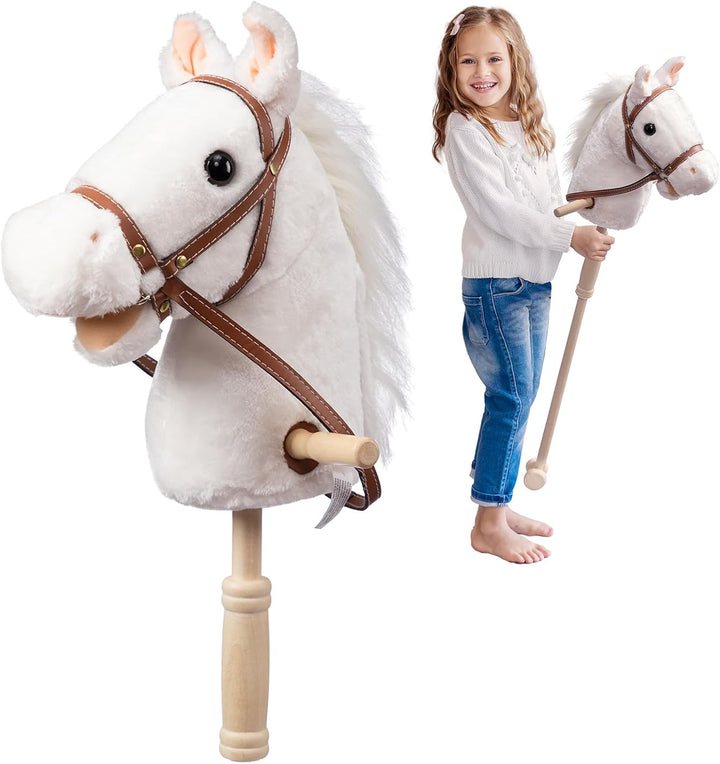 Stick Horse Plush Handcrafted Hobby Horse on a Stick with Wood Wheels Real Pony Neighing and Galloping Sounds for Kids Toddlers Dark Brown 36 Inches(Aa Batteries Required)