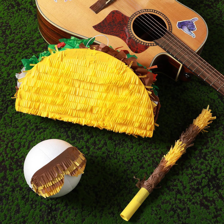 Taco Piñata Set Mexican Birthday Party Decorations Cinco De Mayo Fiesta Theme Taco Pinata with Plastic Stick and Blindfold for Mexican Themed Party Supplies Favors, 15 X 8 X 3 Inches