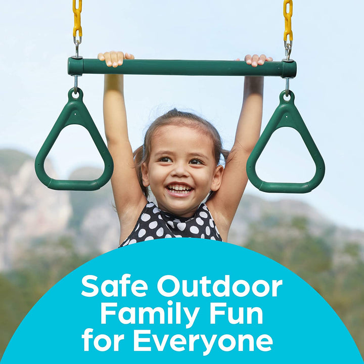 Swing Sets for Backyard, Monkey Bars & Swingset Accessories - Set Includes 18" Trapeze Swing Bar & 48" Heavy Duty Chain with Locking Carabiners - Outdoor Play Equipment (Green)
