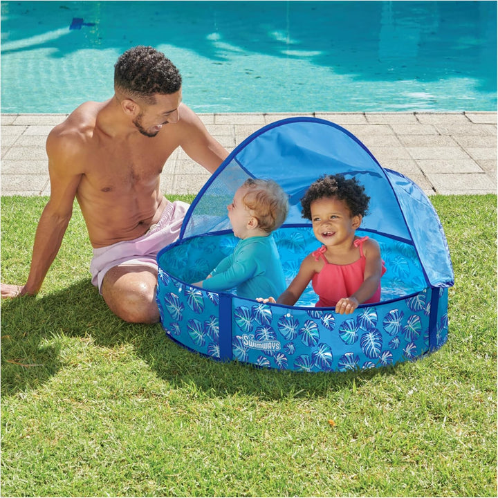 Elite Pop-Up above Ground Pool, Baby Pool with Canopy & Carrying Case, Foldable Kiddie Pool for Ages 9-24 Months, Measures 32", Blue