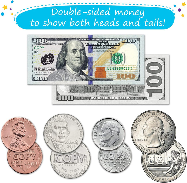 48 PCS Large Double-Sided Magnetic Money - Play Money for Kids for Learning, Pretend Money for Classroom, Toy Money, Play Coins for Kids, Money Games, Practice, Money Manipulatives, Class Money Set