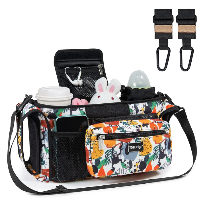 Universal Baby Stroller Organizer, Stroller Caddy with Detachable Mesh Bag & Heightened Insulated Cup Holders & Non-Slip Secure Hooks Accessories, Fits Most Strollers (Checkerboard)