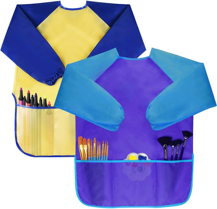 Kids Art Smocks Toddler Smock Waterproof Artist Painting Aprons Long Sleeve with 3 Pockets for Age 2-6 Years