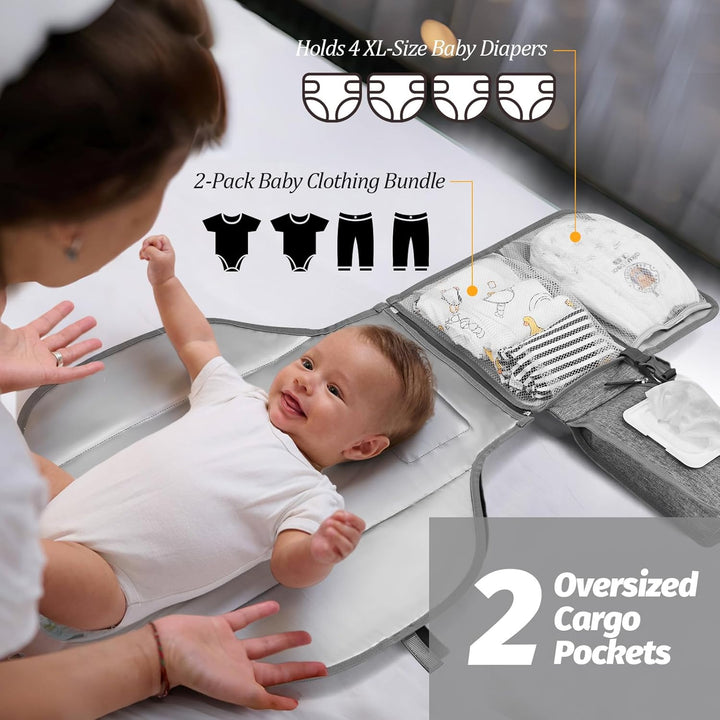 Portable Diaper Changing Pad - Changing Pad Portable with Wipes Pocket, Waterproof Diaper Changing Mat, Portable Changing Pad for Baby, Newborn Gift（Grey）
