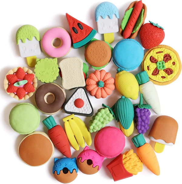 - Mini Food Erasers for Kids, 30 Pcs, 3D Mini Erasers for Kids, Non-Toxic & Safe for Children, No Smudge