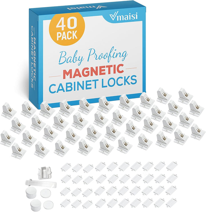 20 Pack Magnetic Cabinet Locks Baby Proofing -  Children Proof Cupboard Drawers Latches - Adhesive Easy Installation