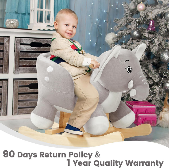 Elephant Baby Rocking Horse for Toddlers 6 Months to 3 Years, Cute & Graceful Grey Elephant Rocker for Baby Girl, Stuffed Plush Ride-On Rocking Animal, Easy to Assemble, CPC & CE Certified