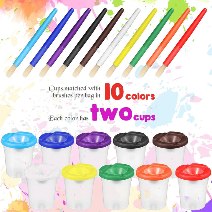 40 Pieces Paint Cups with Lids for Kids Toddler No Spill Paint Cups with Brushes Acrylic Washable Spill Proof Painting Containers for Art Supplies Kids Early Learning Watercolor