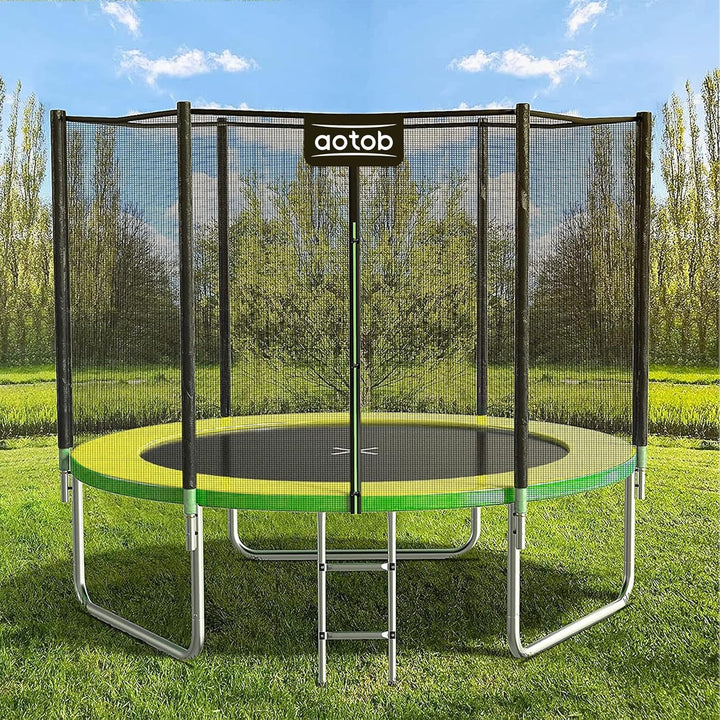 8FT 10FT 12FT 14 FT 15FT Trampoline with Safety Enclosure Net，Outdoor Trampoline with Basketball Hoop, Heavy Duty Jumping Mat and Spring Cover Padding for Kids and Adults, Storage Bag and Ladder