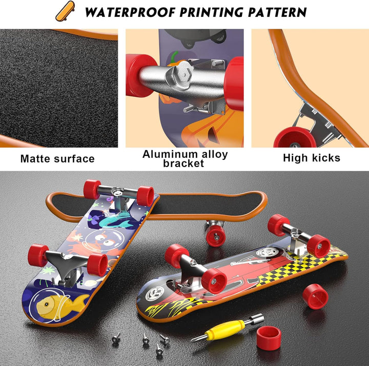 Fingerboard Mini Finger Skateboards Toys 12PCS Professional Finger Boards Set Creative Fingertips Movement, Mini Skateboard Starter Kit Finger Sports Party Favors Novelty Toy Gift for Kids