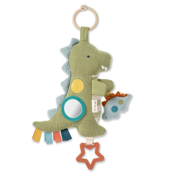 Bitzy Traveler Car Seat & Stroller Toy for Babies – Developmental Sensory Toy Features Crinkle & Rattle Sounds & Multiple Textures –Hanging Travel Toy for On-The-Go Entertainment (Dinosaur)