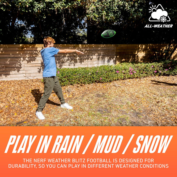 Weather Blitz Foam Football for All-Weather Play - Easy-To-Hold Grips – Great for Indoor and Outdoor Games - Green