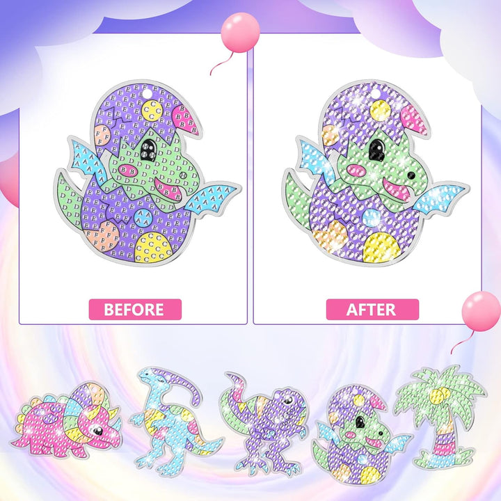 Diamond Art for Kids 6 Pcs DIY Diamond Painting Cartoon Keyrings Set, Painting by Number Gem Keychains Craft Kits for Kids Ages 6-12, Gifts for Birthday, Back to School