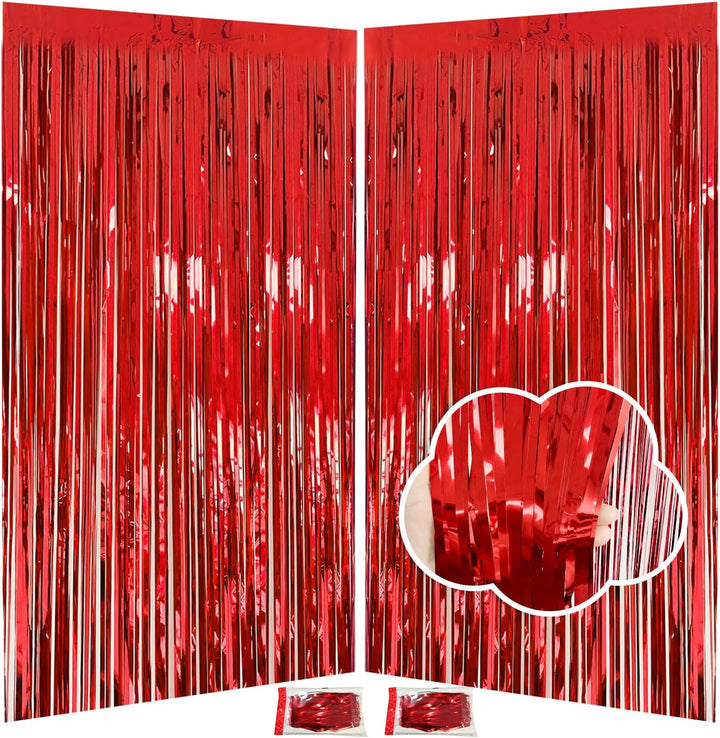 Pink Birthday Decorations for Girls, 3.3X8.2Ft Pink Tinsel Backdrop Foil Fringe Curtains, Glitter Pink Streamers Party Decorations Door Hanging for Barbie Bachelorette Graduation Halloween (2 Pack)