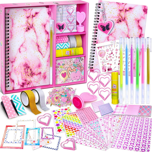 DIY Journal Kit for Girls, Scrapbook & Diary Supplies Set, Girls Diary Christmas Birthday Gifts for 8 9 10 11 12 13 14 Year