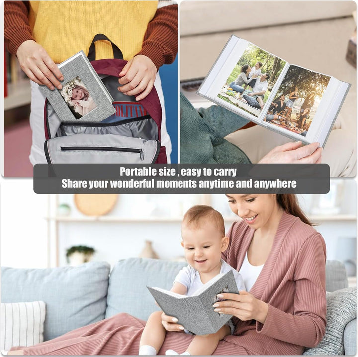 Photo Album 4X6 100 Pockets, Linen Cover Top Loader Vertical, Slip-In Picture Grey Pockets Albums for Wedding, Family, Anniversary, Baby, Vacation