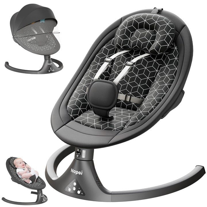 Baby Swings for Infants to Toddler, Electric Baby Swing and Infant Swings for Newborn, 10 Music with Remote Control and Bluetooth, 5 Swing Angles with Gentle Speed, 2 Seat Position, 0-9 Month (Gray)