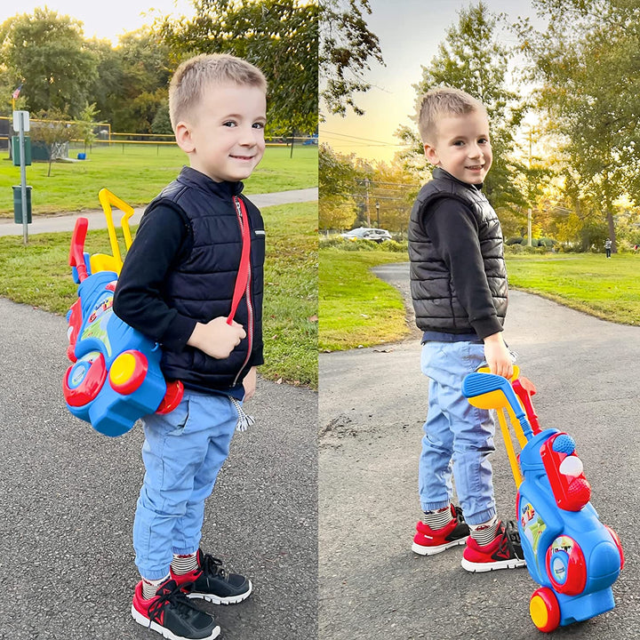Toddler Golf Set, Upgraded Kids Golf Cart with Unique Shoulder Strap Design, Indoor and Outdoor Golf Toys for Boys and Girls Aged 1-5 Years Old