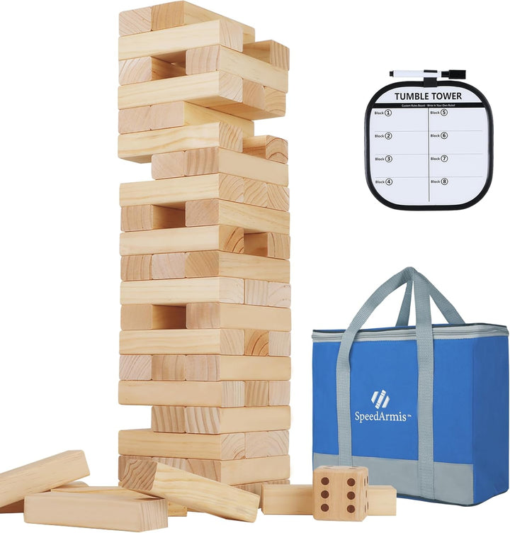 Mini Tumble Tower, 54PCS Wooden Stacking Game for Teens - Pine Stack Timber Board Games with 4 Dice Set - Classic ‌Xmas Gifts for Kids