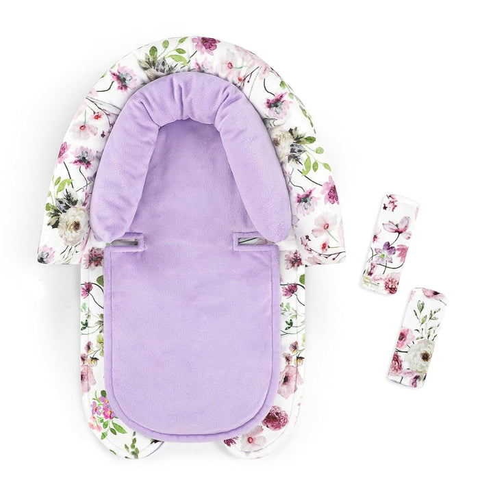 Baby Car Seat Head Support for Newborn,  2 in 1 Infant Car Seat Head Body Support with Strap Pads, Soft Stroller Cushion Pillow Insert for Girls, Fits for Stroller, Swing, Pink Floral