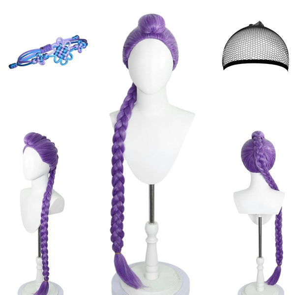 Anime Demon Hunters Costume Rumi Cosplay Wig Rumi Halloween Cosplay Wig Accessory Set (Rumi Purple + Bracelet + Hair Cap)