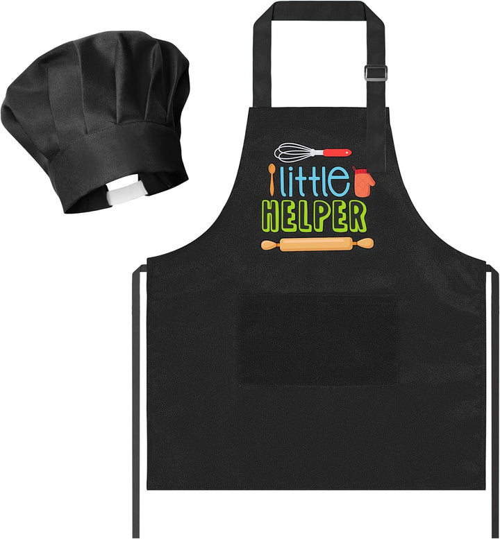 2 Pcs Kid Apron and Chef Hat Set, Adjustable Children Blue Kitchen Apron Cooking Baking Painting and Training Kits Dress up Role Play Chef Toy Kid Funny Cooking Gift New Year
