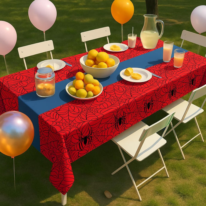 3-Pack Spider Theme Tablecloths - 54X108 Inch Disposable Plastic Table Covers for Birthday & Halloween Parties, Red & Blue Web Design Decorations for Little Ones, Adults, Indoor/Outdoor Event