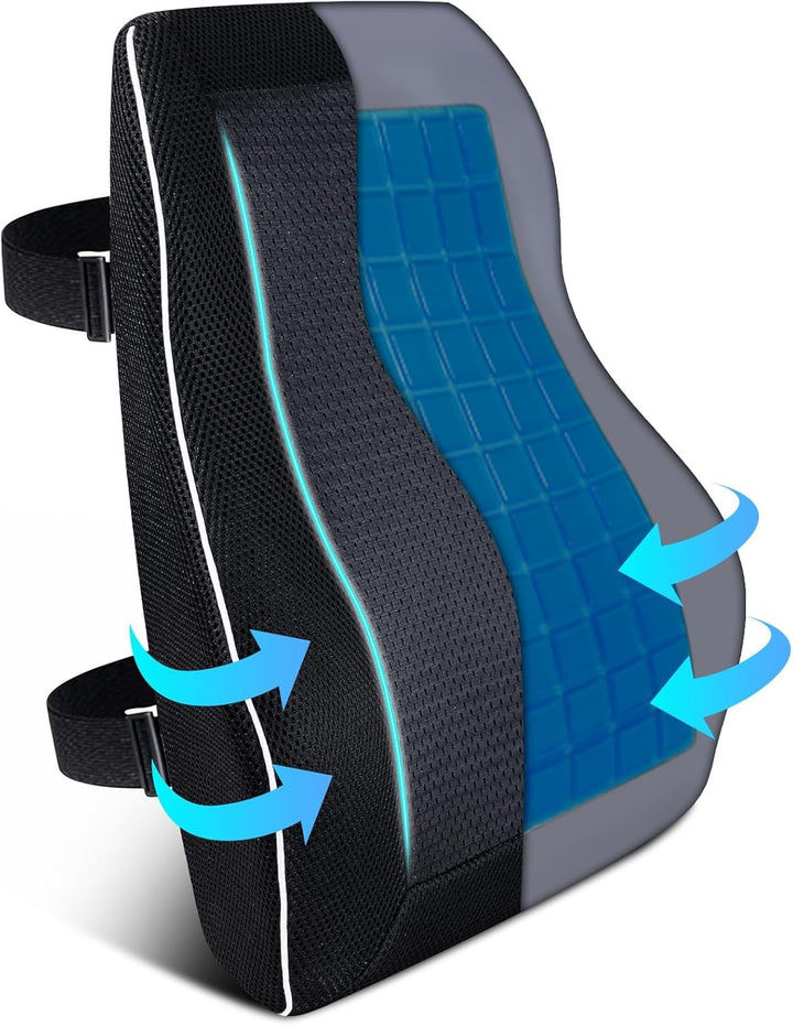 Lumbar Support Pillow for Office Chair Car Back Support Pillow, Memory Foam Gaming Chair Desk Chair Back Cushion for Lower Back Pain Relief, Ergonomic Back Rest with Double Adjustable Straps