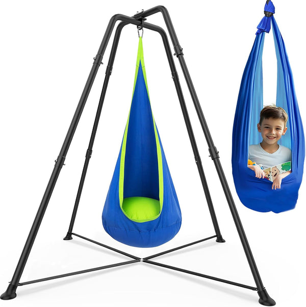 Swing Stand Frame with Sensory/Pod Chair, X-Shaped Swing Set, Metal Hammock Chair Stand for for Kids and Adults Indoor and Outdoor 330LBS